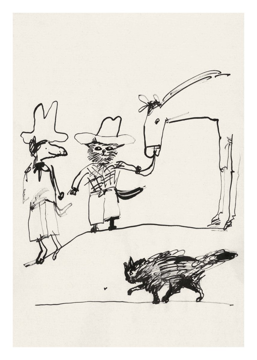 Thomas Winding plakat med Pimme i det vilde Vesten – sjov cowboy stregtegning som børneplakat.