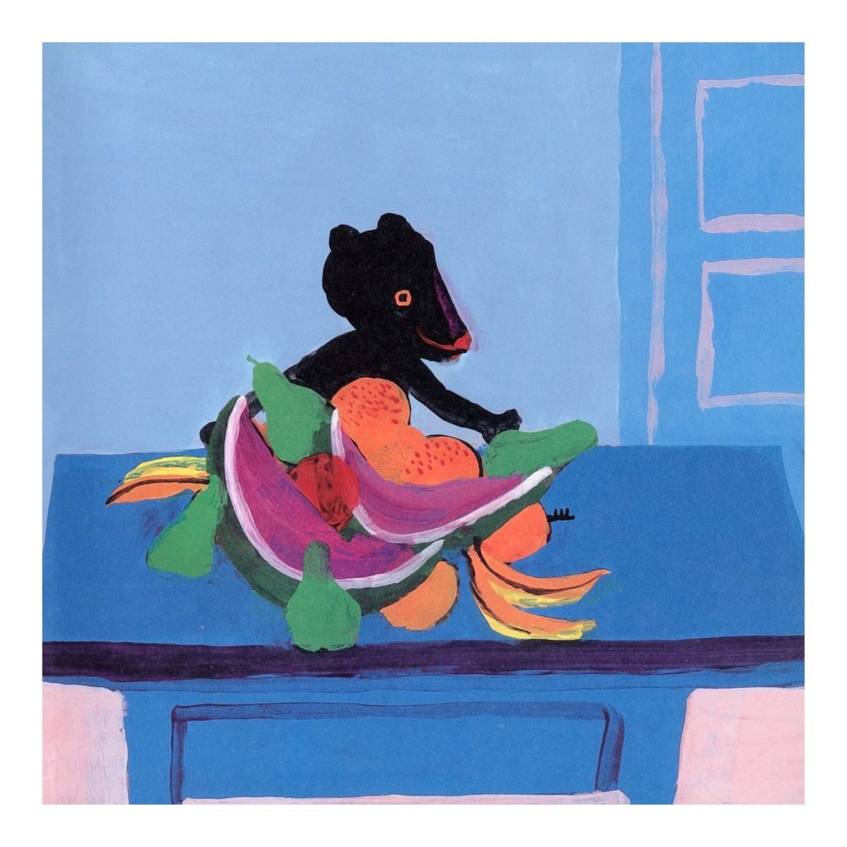 Den lille bamse i Slaraffenland plakat af Thomas Winding – farverig børneplakat fra Bøvs siger den lille Bamse.