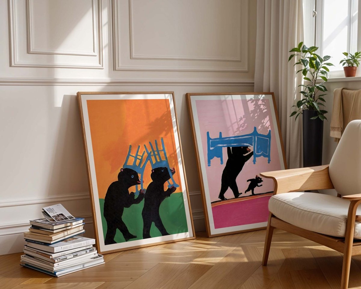 Thomas Winding plakat Hvor skal vi nu sove – bamseplakat udstillet sammen stoledans.