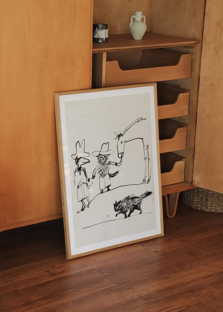 Indrammet Pimme i det vilde Vesten plakat af Thomas Winding – humoristisk børneplakat til hjemmet.